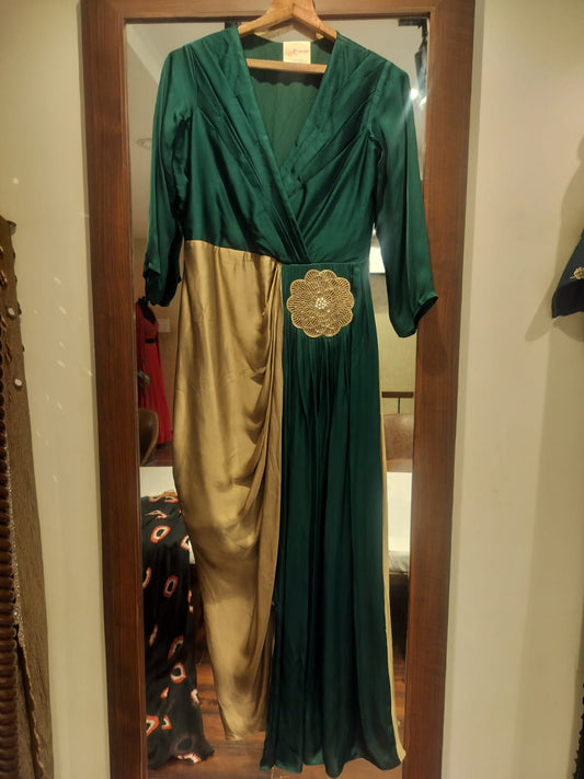 Women's Designer Gown with Kardana & Golden Beads Flower Work | Party Wear Indowester Gown