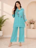 Organza Embroidered Co-Ord Set with Silk Bottom