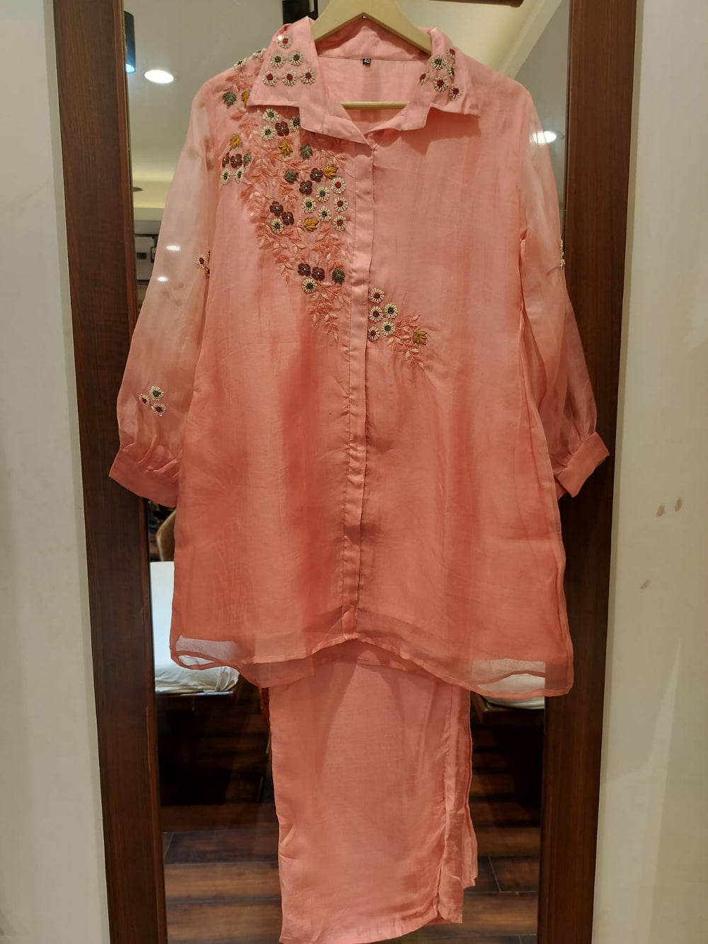 Organza Embroidered Co-Ord Set with Silk Bottom