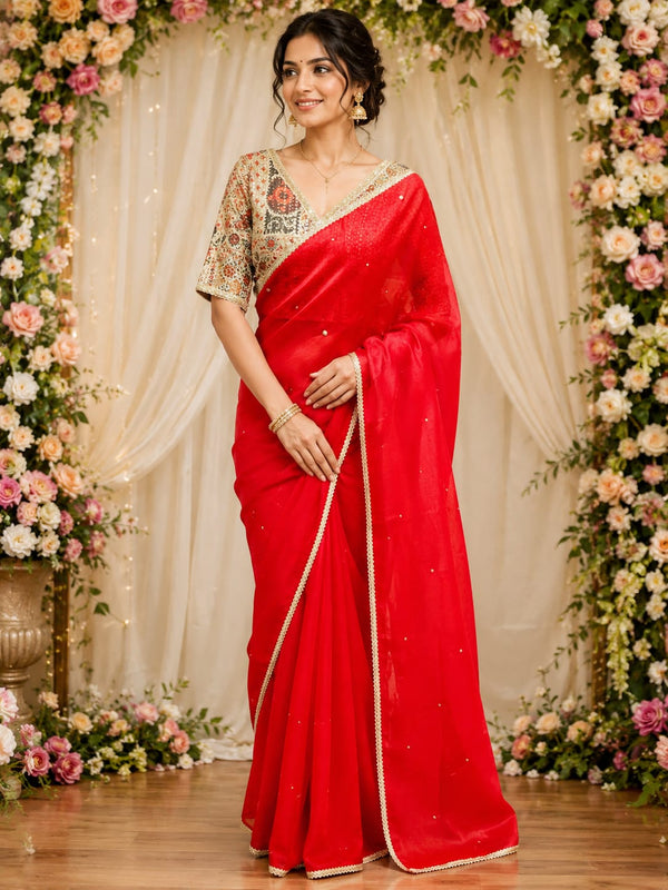 Red Organza Saree
