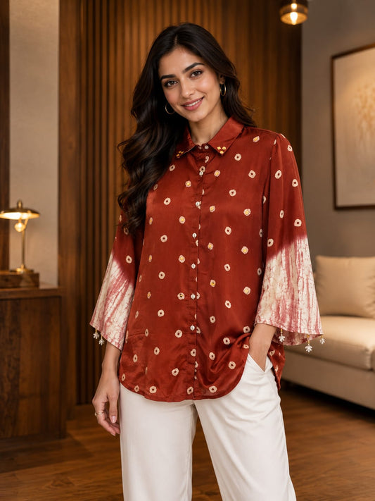 Smart Crepe Satin Printed Shirt