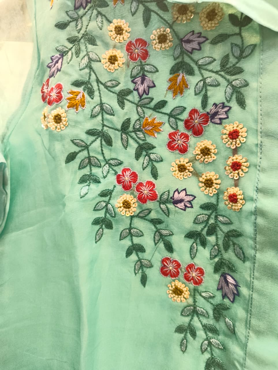 Organza Embroidered Co-Ord Set with Silk Bottom