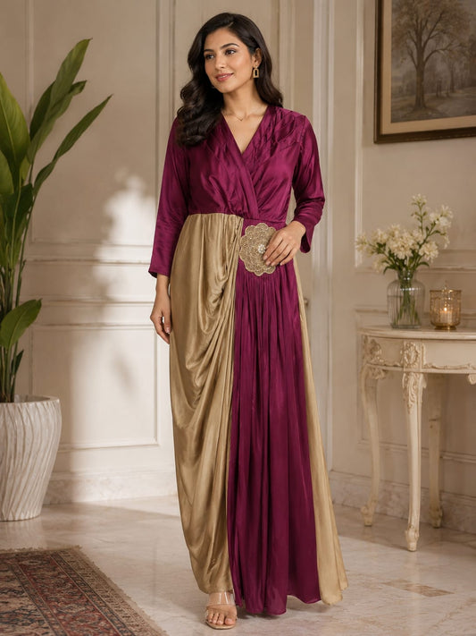 Women's Designer Gown with Kardana & Golden Beads Flower Work | Party Wear Indowester Gown