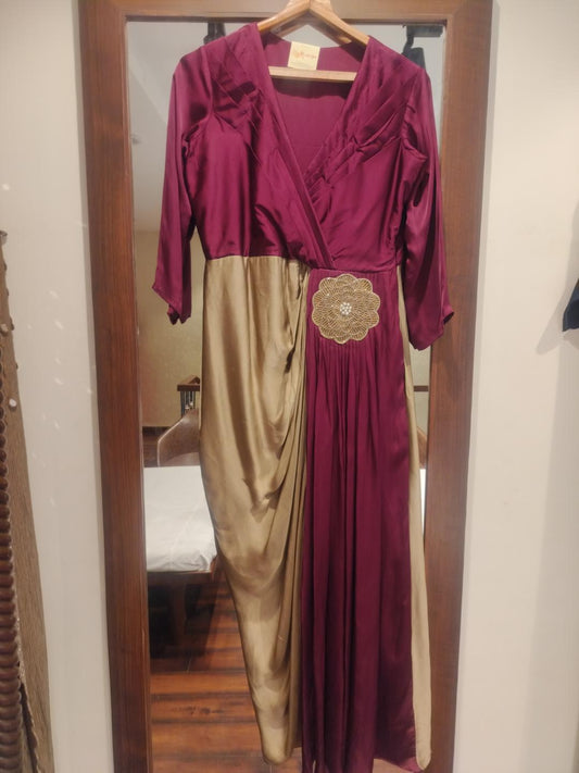 Women's Designer Gown with Kardana & Golden Beads Flower Work | Party Wear Indowester Gown