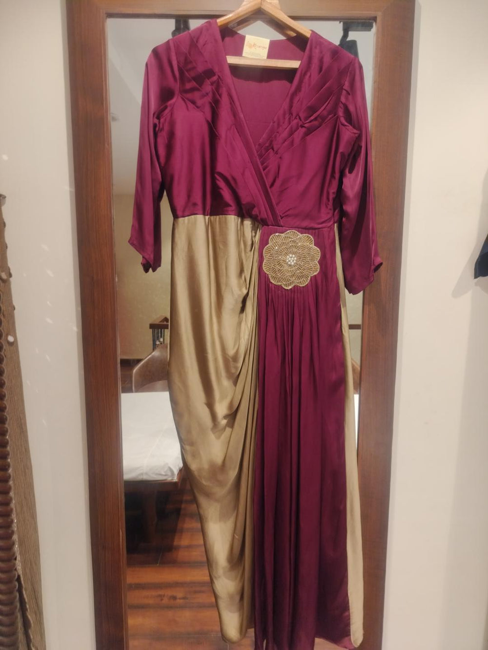 Women's Designer Gown with Kardana & Golden Beads Flower Work | Party Wear Indowester Gown