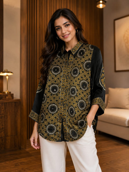 Smart Crepe Satin Printed Shirt