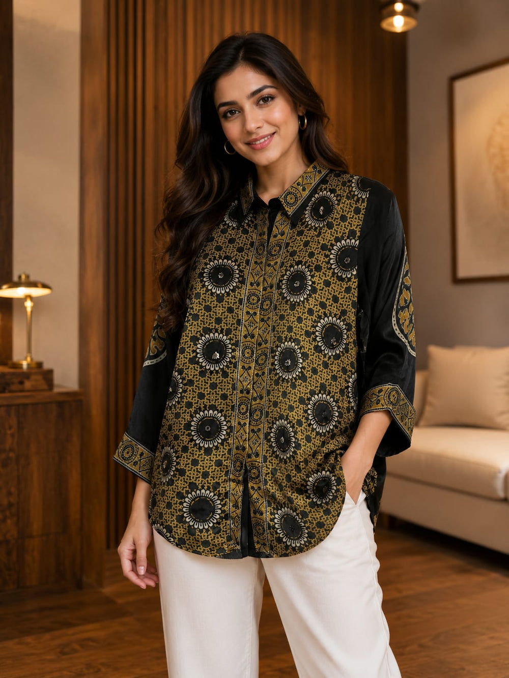 Smart Crepe Satin Printed Shirt