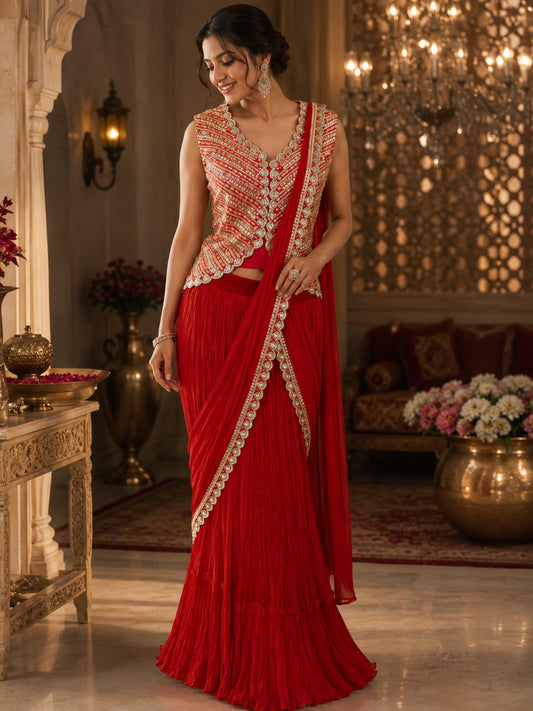 Red Drape Saree
